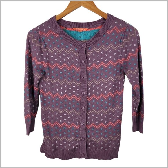 Modcloth Cardigan Sweater Size Small Purple Teal Pink Stripe 3/4 Sleeve Pinup - Picture 1 of 5